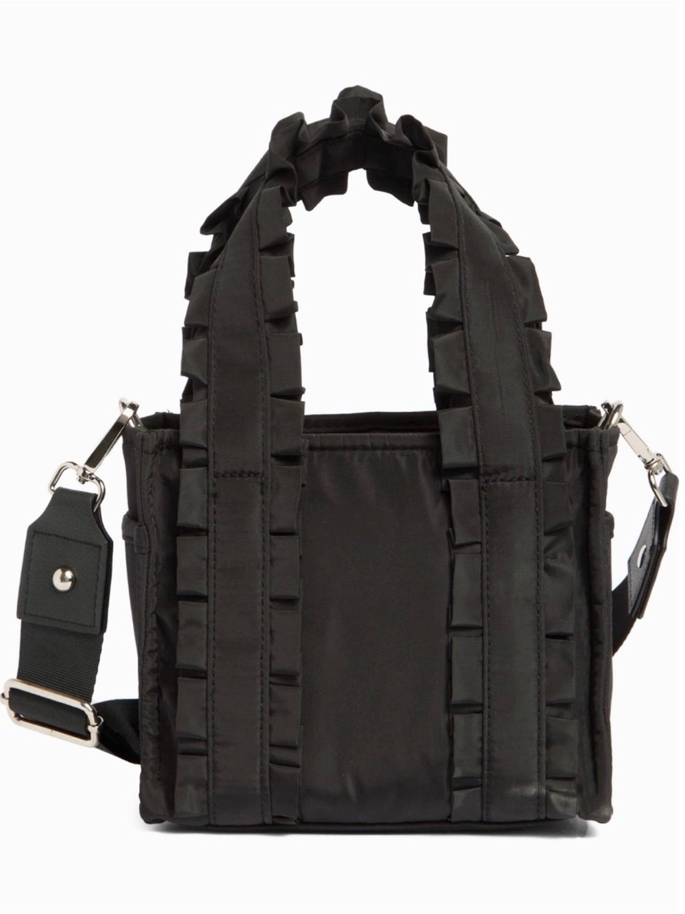 MADDEN GIRL Emilyy Ruffle Nylon Mini Tote in Black